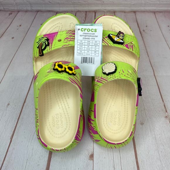 Crocs Classic Crush Springbreak Vanilla/Multi Sandals M Sz 4/W Sz 6 (208490-1FR) - Picture 8 of 10